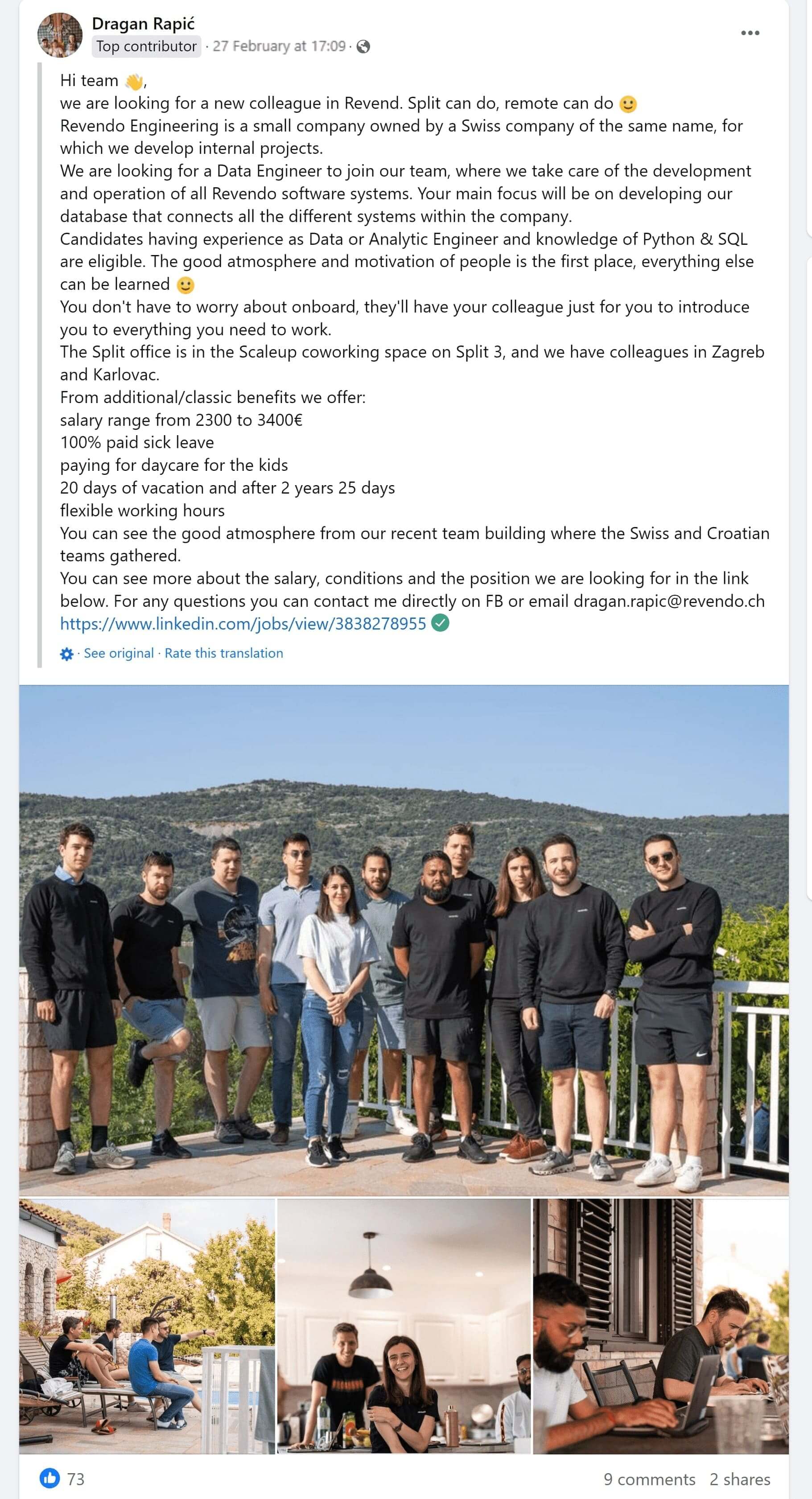 An example of promoting a job ad in a developers community on Facebook