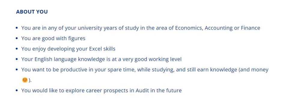 job requirements in a job ad