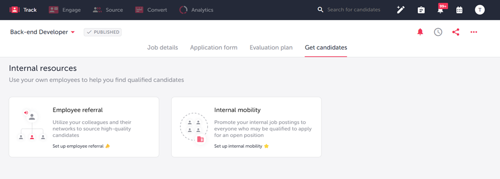 Employee referrals feature in TalentLyft