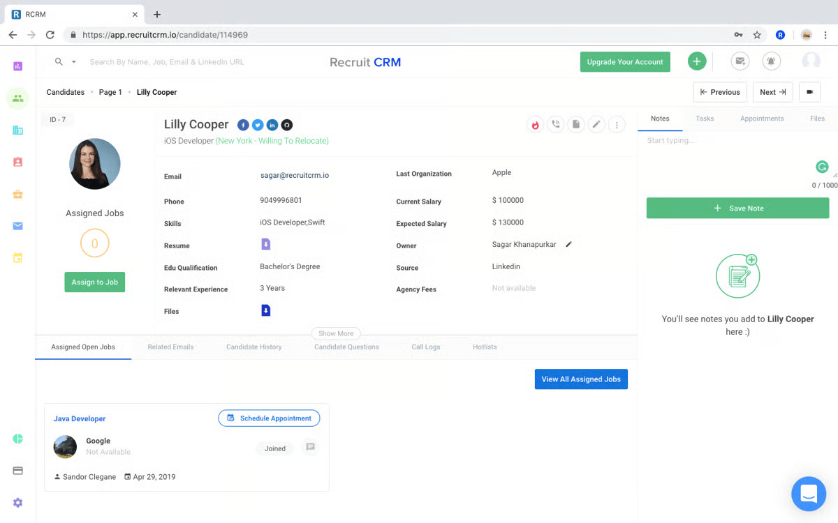 RecruitCRM interface