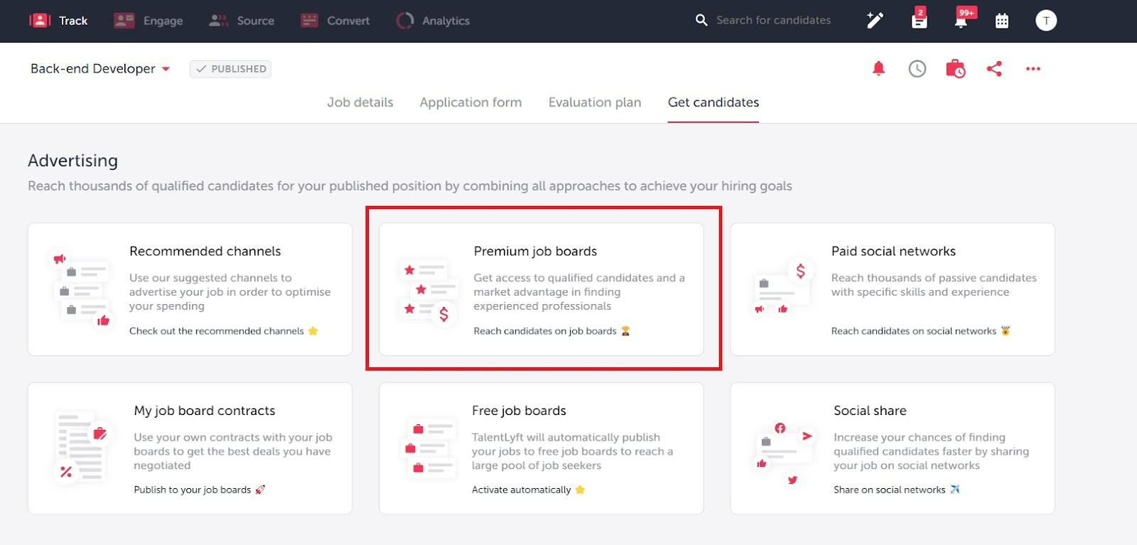 Advertising features in TalentLyft