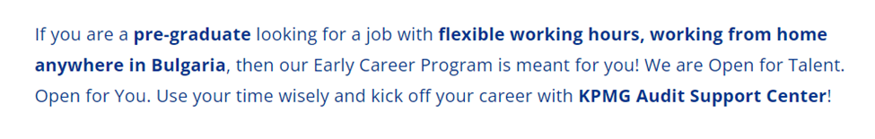 a brief intro into a job ad from KPMG Bulgaria