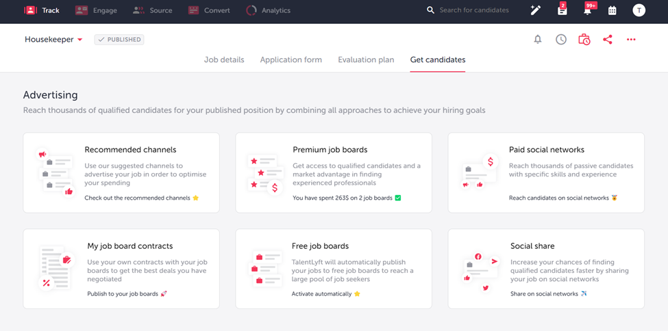 Job advertising features in TalentLyft